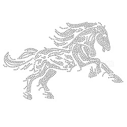 Pferd Glas Hotfix Strass, Applikationen aufbügeln, Kostüm-Zubehör, für Kleidung, Taschen, Hose, Kristall, 210x297 mm