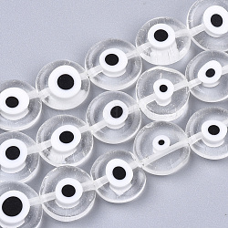 Chapelets de perles vernissées manuelles, plat rond, clair, 11~13x4~5mm, Trou: 1.2mm, Environ 31~33 pcs/chapelet, 14.1 pouce ~ 15.3 pouces