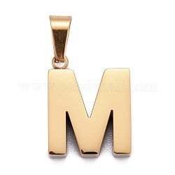 Placage ionique (ip) 304 pendentifs lettre en acier inoxydable, polissage manuel, alphabet, or, letter.m, 18.5x14.3x3.5mm, Trou: 7x3.5mm