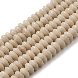 Chapelets de perles en bois pétrifié naturel, perles de soucoupe, rondelle, 6~6.5x2.5~3mm, Trou: 1mm, Environ 128~130 pcs/chapelet, 16.02~ 16.26'' (40.7~41.3 cm)