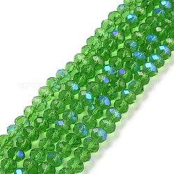 Galvanisieren Glasperlen, halb Regenbogen plattiert, facettiert, Rondell, mittleres Seegrün, 3.5x3 mm, Bohrung: 0.4 mm, ca. 123~127 Stk. / Strang, 13.7~14.1 Zoll (35~36 cm)