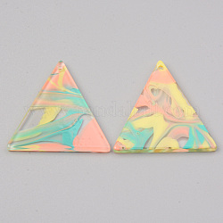 Acrylic Pendants, Triangle, Colorful, 34x32x2mm, Hole: 1.5mm