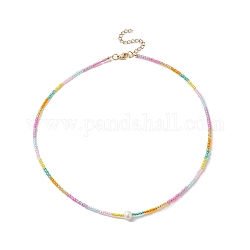 Glass Seed Beaded Necklaces for Women, with Natural Cultured Freshwater Pearl Beads, Colorful, 16.73 inch(42.5cm)