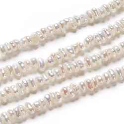 Brins de perles de culture d'eau douce naturelles, rondelle, blanc antique, 3~4.5x1.5~2mm, Trou: 0.5mm, Environ 66~69 pcs/chapelet, 7.17 pouce (18.2 cm)