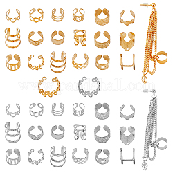 Fibloom 2 set di orecchini con polsini in lega di 2 colori, nessun orecchini penetranti con catenelle per orecchini con nappe, cuore, foglia e stella, di platino e d'oro, 5~12x9~11x9~11mm, 1 set / colore, 20 pc / set