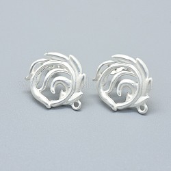 Alloy Stud Earring Findings, with Loop, Brass Pins and Ear Nuts/Earring Backs, Long-Lasting Plated, Flower, Matte Silver, 22x19mm, Hole: 1.5mm, Pin: 0.7mm