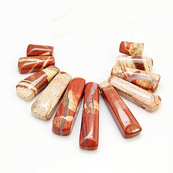 Natural Red Jasper Beads Strands, Rectangle, 15~40x9~10x6~7mm