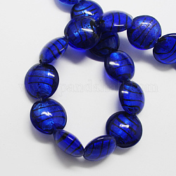 Manuell Silber Folie-Glas Perlen, Flachrund, Blau, 20x20x5 mm, Bohrung: 3 mm