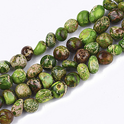 Fili di perle di diaspro imperiale naturale, tinto, pietra burrattata, pepite, verde lime, 5~10x6~8x4~6mm, Foro: 1 mm, circa 60~65pcs/filo, 15.7 pollice