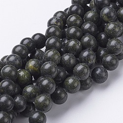 Edelstein Perlen Stränge, natürlicher Serpentin / grüner Stein, Runde, olivgrün, Größe: ca. 10mm Durchmesser, Bohrung: 1 mm, ca. 40 Stk. / Stränge, 16 Zoll
