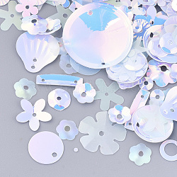 Accesorios del ornamento, paillette plástico pvc / cuentas de lentejuelas, formas mixtas, Alice azul, 3~21x3~21x0.4~3mm, agujero: 1~1.6 mm