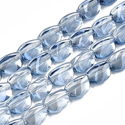Perles en verre plaquent brin, perle plaquée lustre, prisme triangulaire, Aqua, 12x9.5~11.5x9mm, Trou: 1mm, Environ 52~53 pcs/chapelet, 24.41 pouce ~ 24.80 pouces (62~64 cm)