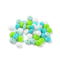 Perle focali in silicone ecologico per uso alimentare rondelle, masticare perline per i denti, fare collane fai-da-te fai-da-te, prato verde, 11.5x7mm, Foro: 2.5 mm, 4 colori, 10 pz / colore, 40pcs/scatola