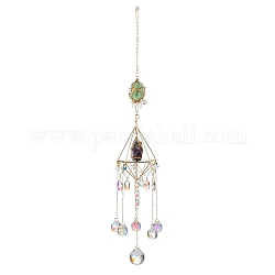 Decorazioni pendenti con nappe di agata naturale e ametista, con perline di vetro, ciondoli in resina e accessori in ferro, rombo, oro, 485mm