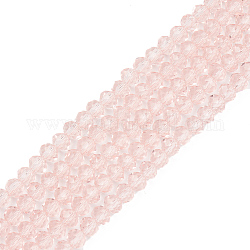 Abalorios de vidrio, facetados, rerondana plana, rosa, 8x6mm, agujero: 1 mm, aproximamente 65~68 pcs / cadena, 15.7~16.1 pulgada (40~41 cm)