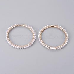 Rack Plating Iron Big Pendants, with Plastic Imitation Pearl Beads, Ring/Circle, Light Gold, 59x59x4mm, Hole: 3.5mm