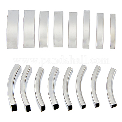 BENECREAT 16pcs 8 styles 201 Stainless Steel Slide Charms, Rectangle, Stainless Steel Color, 6.5~14x38.5~41x9~11mm, 2pcs/style