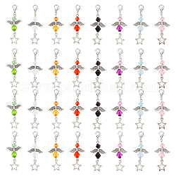 PandaHall Elite 4 Sets Acrylic/Alloy Angel Pendant Decoration, Alloy Star Charms, Lobster Clasps Charms, Clip-on Charms, for Keychain, Purse, Backpack Ornament, Mixed Color, 51mm, 8pcs/set