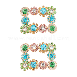 2Pcs Alloy Rhinestone Flower Shoe Decorations, Rectangle Detachable Shoe Buckle Clips, Aquamarine, 48x62x6mm
