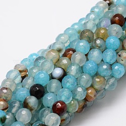 Facettierte natürliche Achat runde Perlen Stränge, gefärbt, Himmelblau, 6 mm, Bohrung: 1 mm, ca. 64 Stk. / Strang, 14.7 Zoll