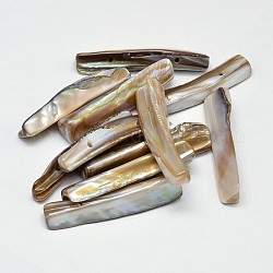 Perles rectangulaires de coquille d'eau douce naturelles, chameau, 43~45x8~11mm, Trou: 1~1.4mm
