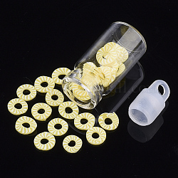 Handgemachte Polymer Clay Nagelkunstdekoration Zubehör, mit Glaswunschflasche und Ccb-Flaschenverschluss, Donut, Gelb, 3~8x4~7x0.2~1 mm