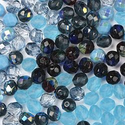 Tschechische Bunte Malerei Perlen, facettiert, Ananas, Blau, 7.5~8x8 mm, Bohrung: 1.2 mm, ca. 120 Stk. / Beutel