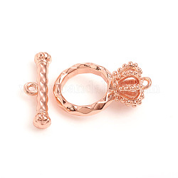 Cierres de palanca de latón, corona, oro rosa, anillo: 19x12.5x9 mm, agujero: 1 mm, bar: 19x5.5x3.5 mm, agujero: 1.2 mm