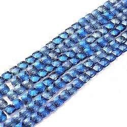 Abalorios de vidrio electroplate hebras, facetados, cuadrado, azul aciano, 6.5x6.5x4mm, agujero: 1 mm, aproximamente 100 pcs / cadena, 23.62~25.1 pulgada (60~63.7 cm)