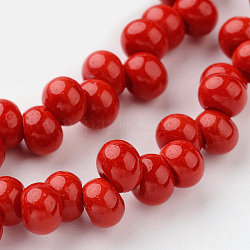 Tropfenförmige Glasperlenstränge, rot, 6x4 mm, Bohrung: 1 mm, ca. 100 Stk. / Strang, 15.3 Zoll
