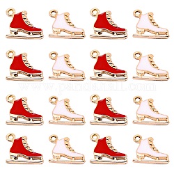 20Pcs 2 Colors Alloy Enamel Pendants, Christmas Skating Shoes, Light Gold, Mixed Color, 13x15x1.5mm, Hole: 1.5mm, 10pcs/color