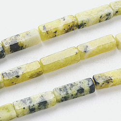 Hebras de cuentas de turquesa amarillo natural (jaspe), cuboides, 13~14x4~4.5x4~4.5mm, agujero: 1.2 mm, aproximamente 29~30 pcs / cadena, 15.74 pulgada ~ 16.5 pulgadas (40~42 cm)