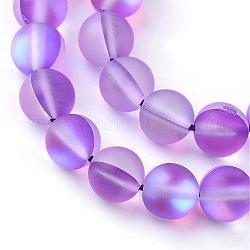 Synthetische Mondstein Perlen Stränge, holographische Perlen, gefärbt, matt, Runde, dunkelviolett, 6 mm, Bohrung: 1 mm, ca. 60~62 Stk. / Strang, 14~15 Zoll
