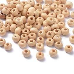Natürliche unfertige Holzperlen, runde hölzerne lose Perlen Distanzperlen für die Herstellung von Kunsthandwerk, Bleifrei, creme-weiß, 5.5x4 mm, Bohrung: 1.5 mm, ca. 22000 Stk. / 1000 g