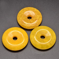 Pendentifs en jade donut / disque en malaisie naturelle malaisie, jaune, largeur du beignet: 18.5 mm, 45x7~8mm, Trou: 7~8mm