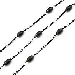 304 Stainless Steel Satellite Chains, Unwelded, with Spool, Electrophoresis Black, 2x1.5x0.3mm, 7x4mm, about 32.81 Feet(10m)/Roll