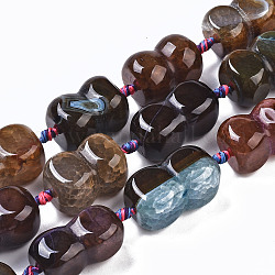 Chapelets de perles en agate naturelle craquelée, teinte, arachide, 24~30x14~18x14~18mm, Trou: 1.6mm, Environ 11 pcs/chapelet, 14.57 pouce (37 cm)
