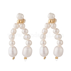 Perla naturale ciondola gli orecchini, orecchini pendenti con doppia nappa con perline da donna, fumo bianco, 40mm, ago :0.8mm
