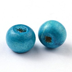 Природных шарики древесины, без свинца, круглые, окрашенные, темные голубые, 7~8x6~7 мм, отверстие : 3 мм, Около 9000 шт / 1000 г