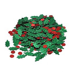 Confettis de table en plastique, pour les décorations de fête de noël, feuille & rouge plat rond, verte, 6.5~16.3x6.5~8x0.25~0.5mm
