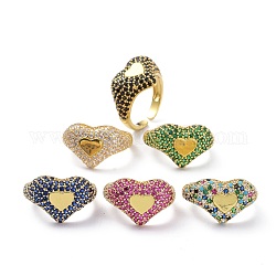 Joyas de corazón bling para regalo de mujer adolescente, anillos de puño abierto de latón chapado en oro real de 18k, anillos de banda ancha de circonita cúbica de corte redondo, color mezclado, nosotros tamaño 8 1/2 (18.5 mm)