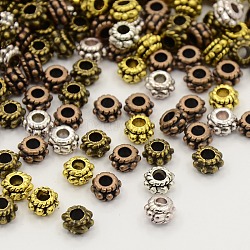 Tibetan Style Flower Spacer Beads, Cadmium Free & Lead Free, Mixed Color, 5x3mm, Hole: 2mm, about 1020pcs/200g