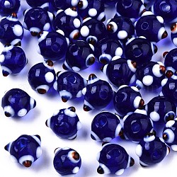 Fait main perles au chalumeau cahoteuses, bleu, 10~11x11~12x7~8mm, Trou: 1.4~1.6mm