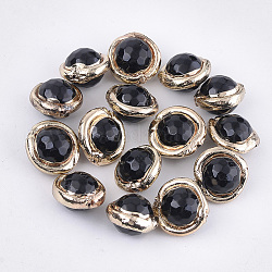 Natural Agate Beads, with Electroplate Polymer Clay, Faceted, Dyed, Planet, Black, 16~17x16~17x11~12mm, Hole: 0.8mm