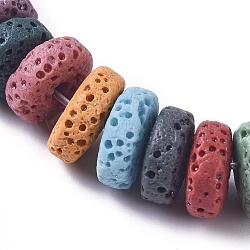 Fili di perle di roccia lavica naturale, tinto, Rotondo piatto / disco, colore misto, 10x3.5~5mm, Foro: 1.6 mm, circa 49pcs/filo, 7.87 pollice (20 cm)