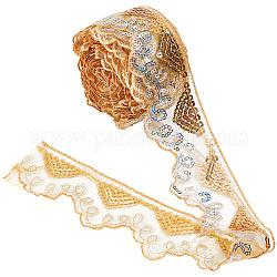 Ribete de encaje de poliéster ondulado, con paillette, oro, 2 pulgada (50 mm), alrededor de 10 yardas / pc
