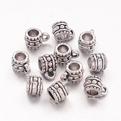 Rohrbügel aus tibetischer Silberlegierung, Bleifrei und Nickel frei und Cadmiumfrei, Spalte bail Perlen, Antik Silber Farbe, ca. 7.2 mm Durchmesser, Bohrung: ca. 4 mm
