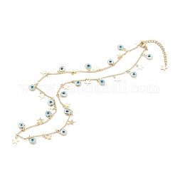 Halsketten mit bösem auge aus glas, mit Messingpanzerketten und Sternanhängern, weiß, golden, 18.11 Zoll (46 cm)