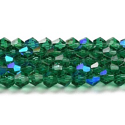 Transparentes cuentas de vidrio electroplate hebras, color de ab chapado, facetados, bicono, cerceta, 4x4mm, agujero: 0.8 mm, aproximamente 87~98 pcs / cadena, 12.76~14.61 pulgada (32.4~37.1 cm)