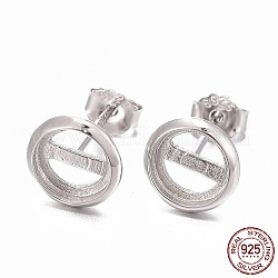 Rhodium Plated 925 Sterling Silver Stud Earring Settings, Flat Round, Platinum, 7.5x1.5mm, Tray: 6mm, Pin: 0.6mm